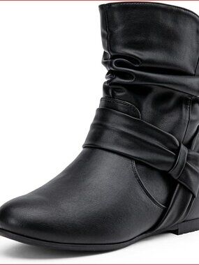 Women's Slouch Ankle Flat Boots with Zipper Low Heel Booties